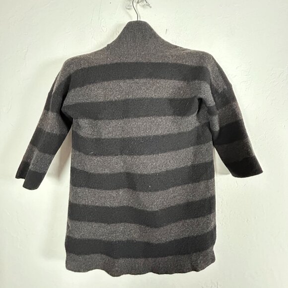Eileen Fisher Womens Merino Wool Cardigan Small Black Striped 3/4 Sleeve Sweater - Picture 2 of 7